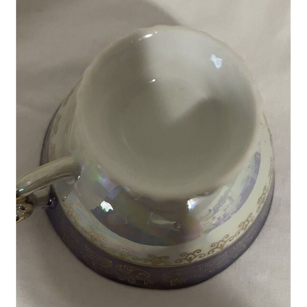 Vintage KPM Japan Lusterware Periwinkle Footed Tea Cup and‎ Saucer Luminous - Picture 5 of 7